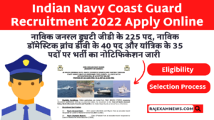 Indian Navy Coast Guard Recruitment 2022 Apply Online For 300 Post